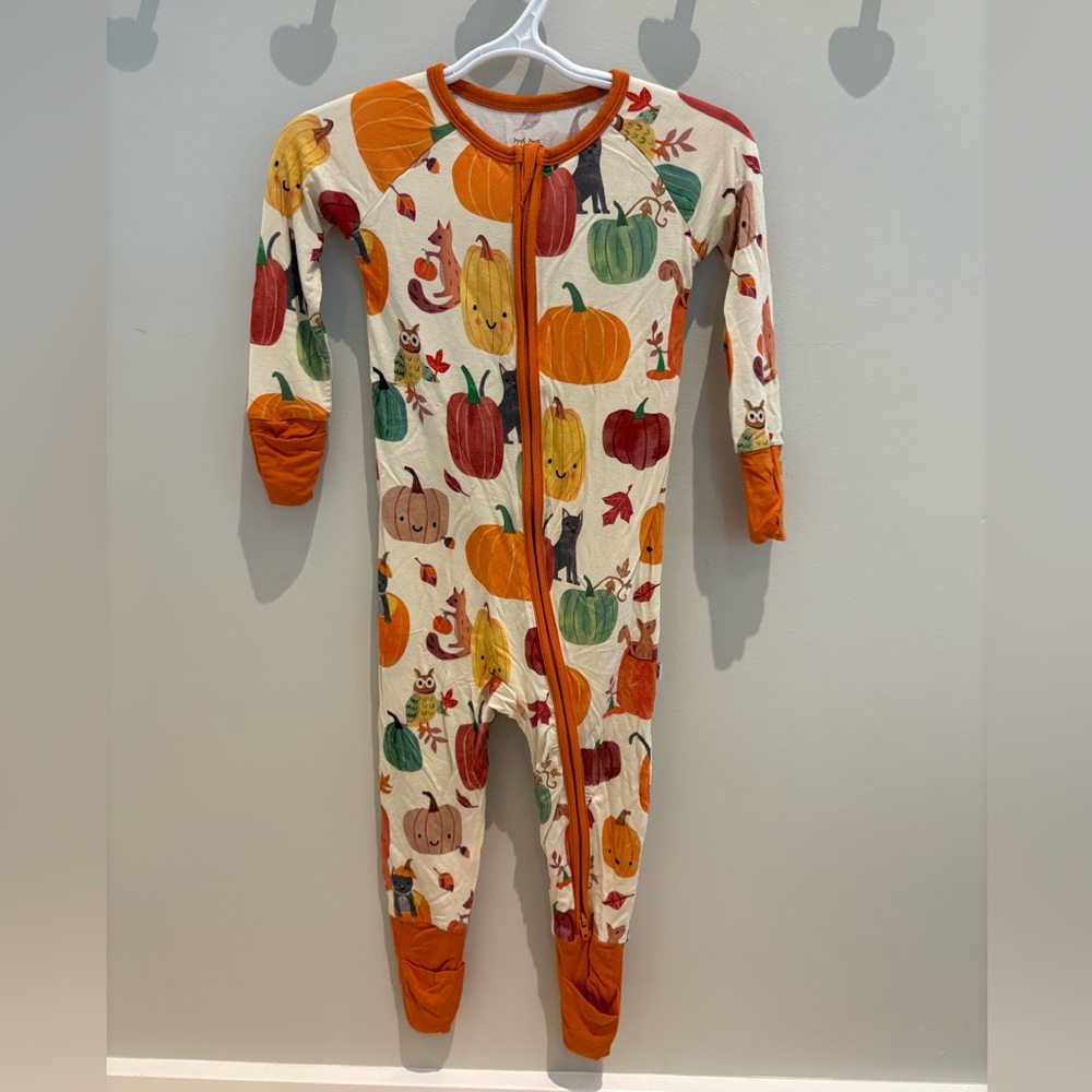 Little Sleepies Zippy in Orange Fall Print (Thanksgiving) - Bamboo Pajama